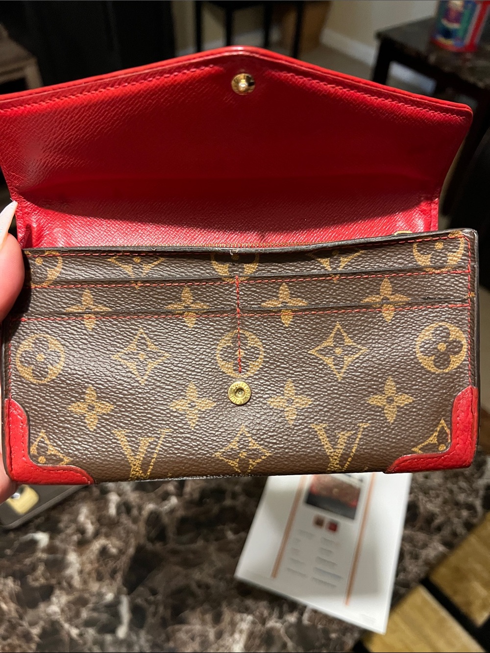 🔥🔥🔥Louis Vuitton Brown Monogram Envelope Wallet with Red Trim with 2 COA! - Picture 14 of 15